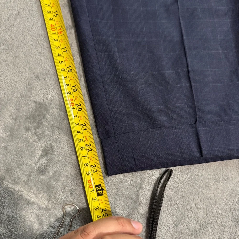 Hugo Boss Mens Navy Blue Glen Plaid 100% Virgin Wool Cuffed Dress Pants 38x23.5